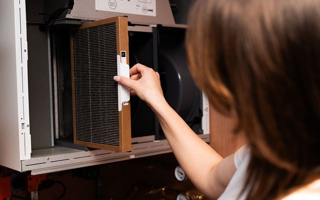 Filter replacement on Flexit air handling unit — maintenance and quality