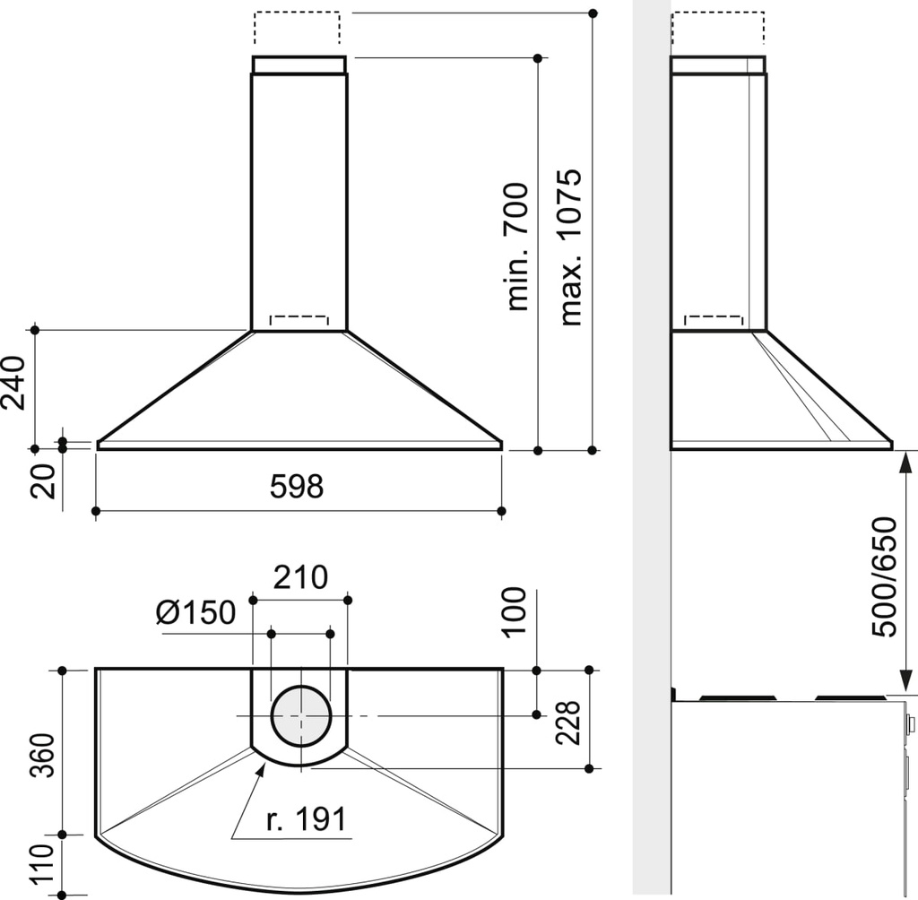 Kitchen hood Elegant E/F 60cm white