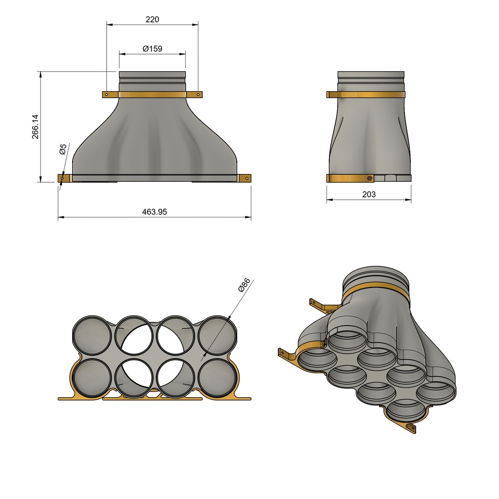 Distributor cone 8x DN90, neck 160