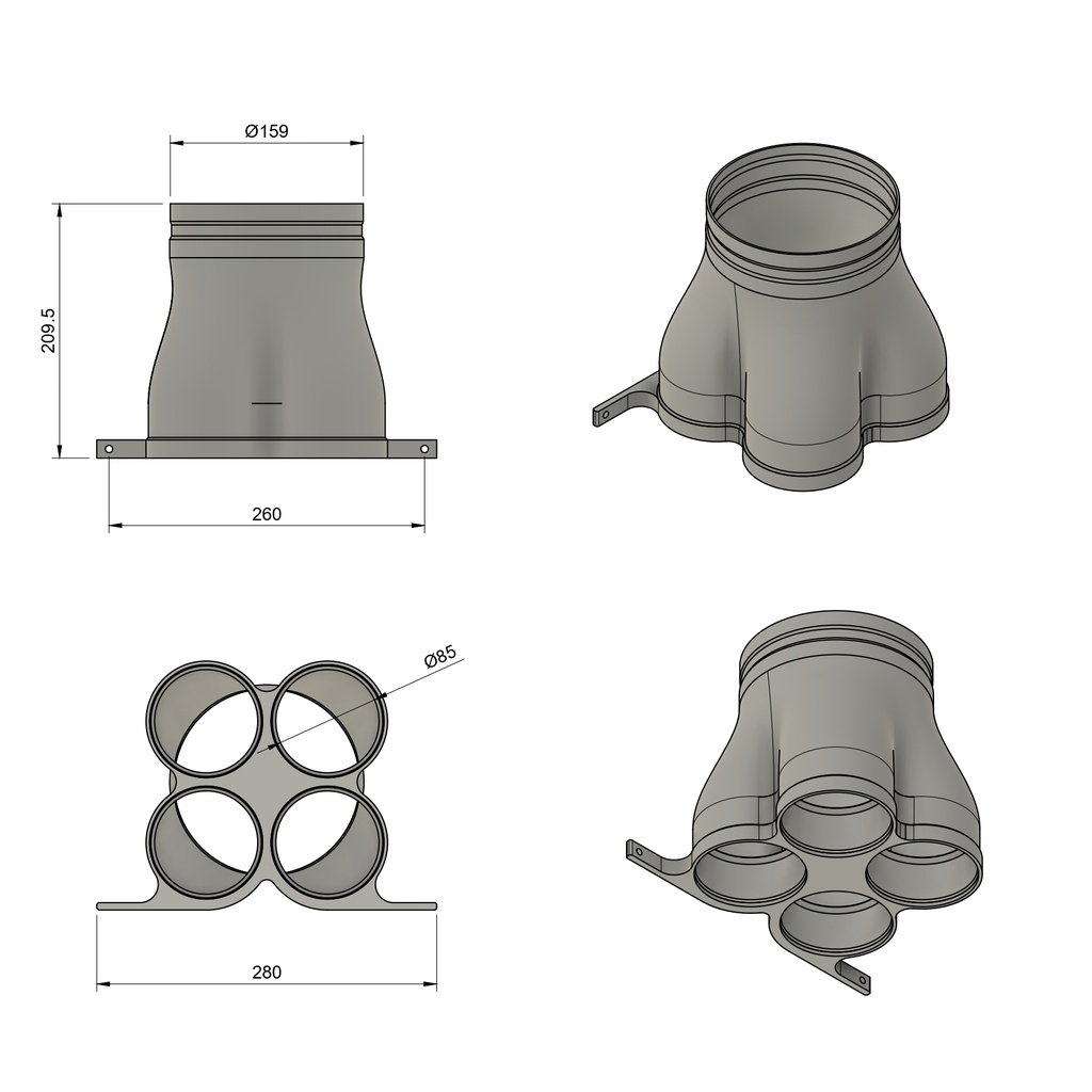 Distributor 4x DN90, throat 160
