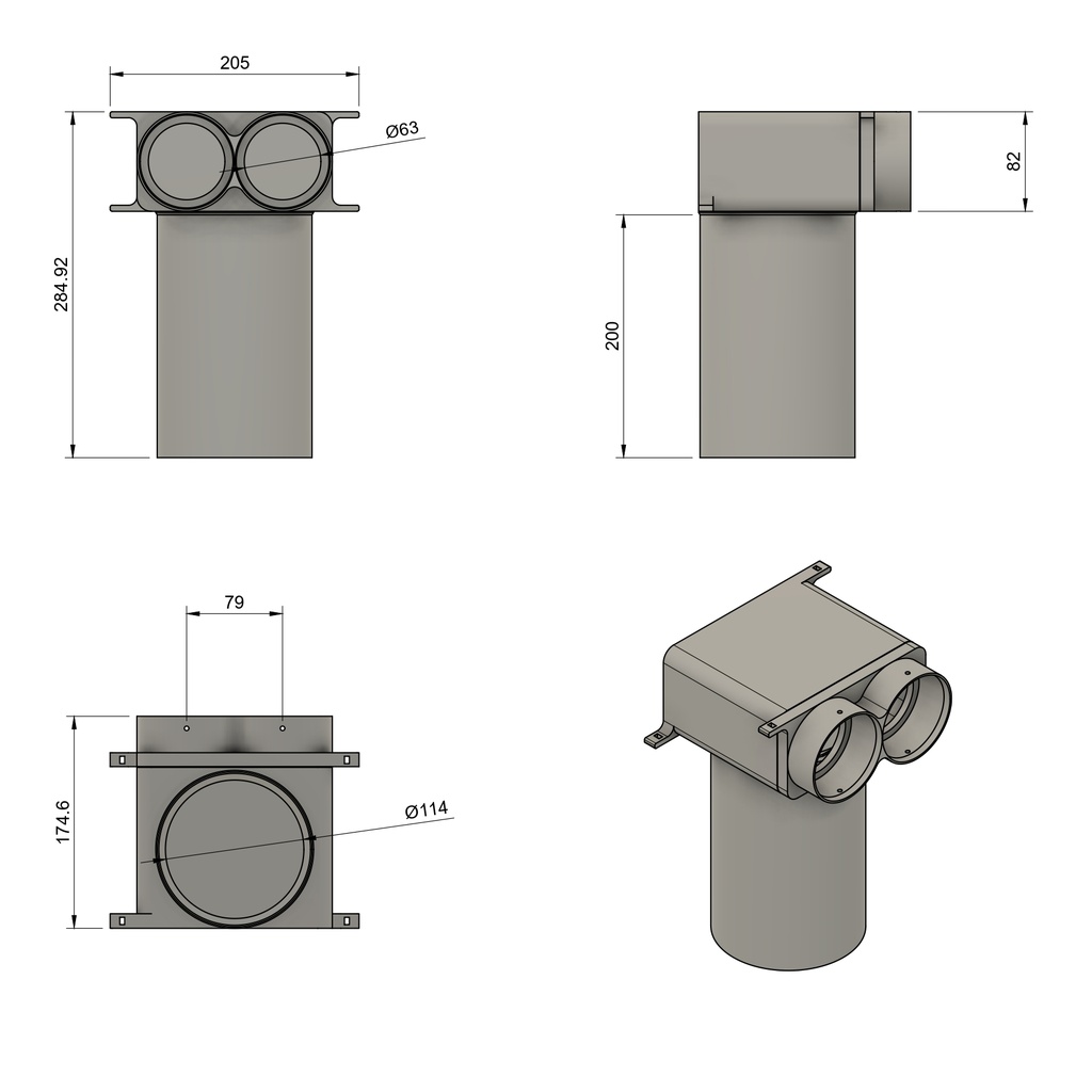 Transition box 2x75/125, extension 200 mm