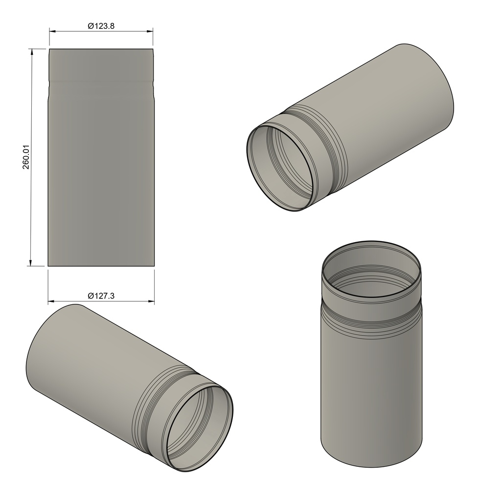 Extension Ø125, 20cm, for transition boxes