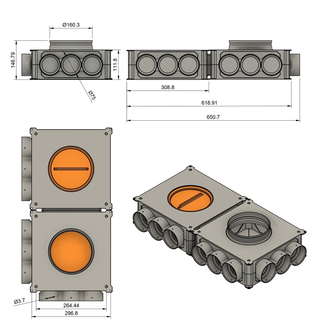 Distributor 9x75 2-sided, vertical connection 160