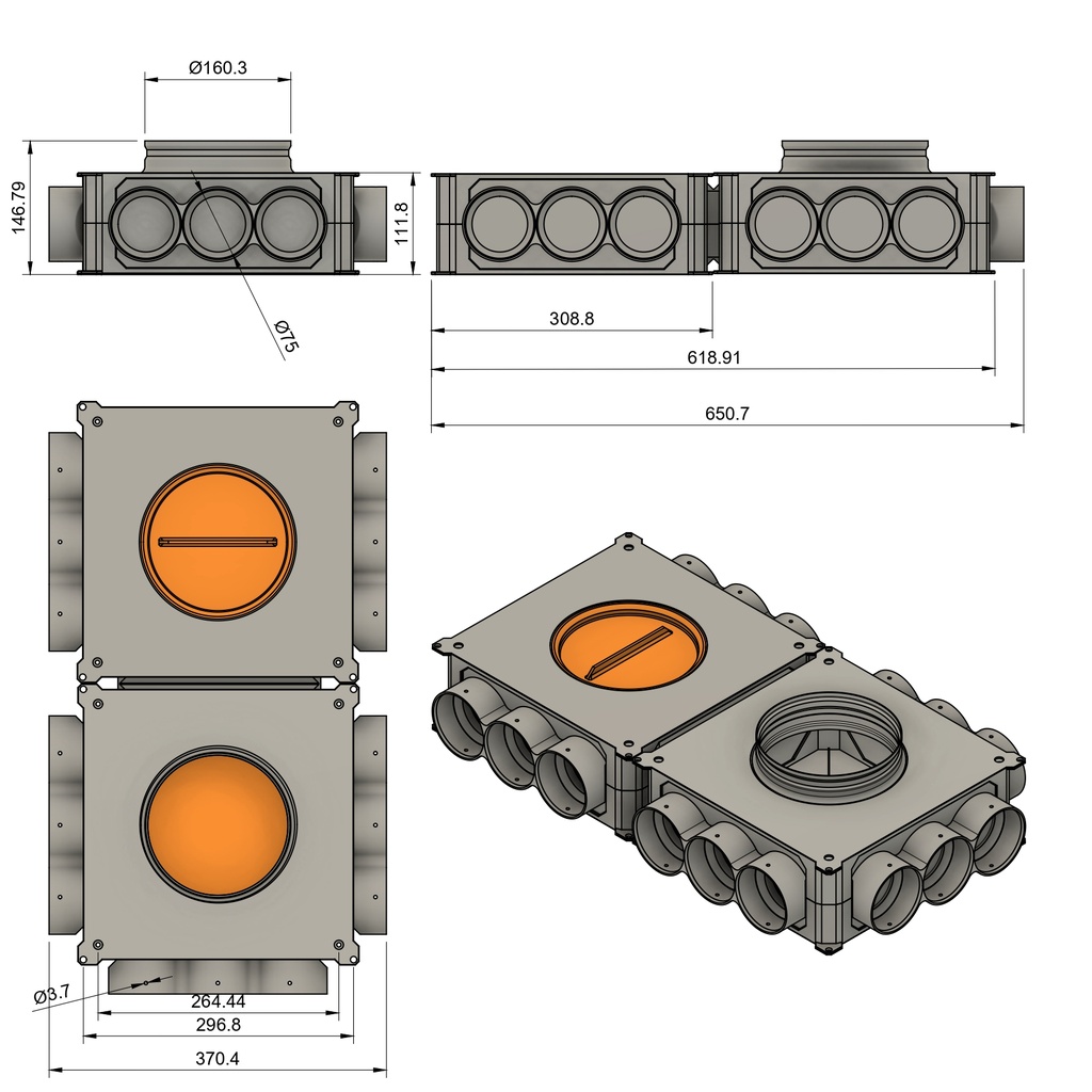 Distributor 15x75 3-way, vertical connection 160