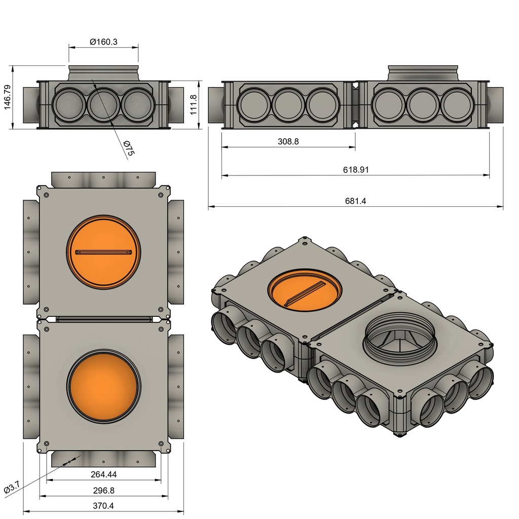 Distributor 18x75 4-sided, vertical connection 160